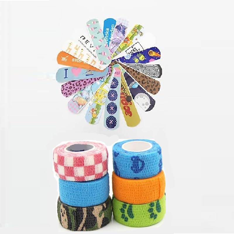 Self Adhesive Bandaid Wrap Tape for Pets, Customize Wound Plaster Fabric Finger Bandages Non-Toxic First Aid Emergency Bandage Kit for Athletic, Sports Injury, Wrist, Knee & Ankle Sprains - (4 PCs)