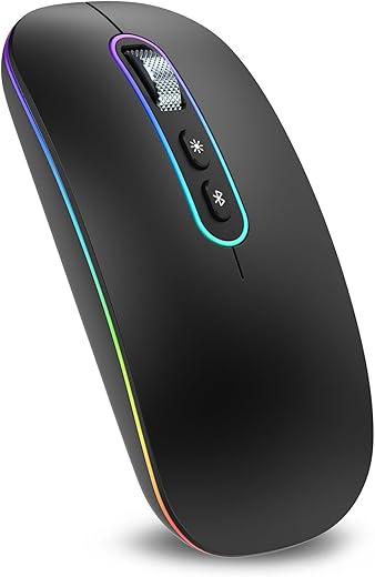 cimetech Dual Mode (BT 5.1+2.4G) Wireless Mouse for Laptop, 1200 DPI Portable Lightweight Rechargeable Mouse with LED Lights, Compatible with Mac…