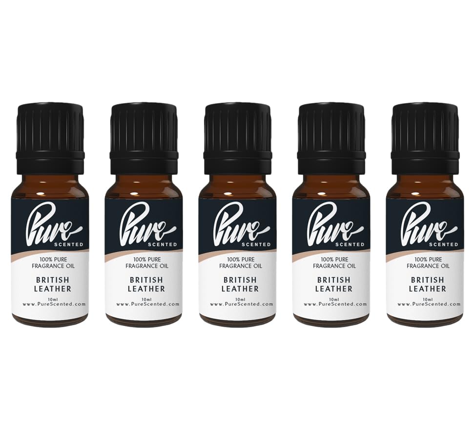 Pure Scented 50ml Fragrance Oils - 5 x 10ml Suitable for Candles, Soaps, Slime, Diffusers, Cosmetics, Wax Melts, Designer (5 x 10ml, British Leather)