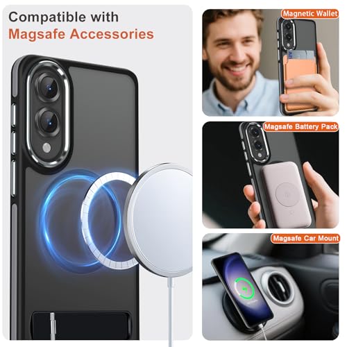 Image of MALEWOLF Case for Samsung Galaxy S25 Edge with Adjustable Stand, Slim Phone Case Fits for Magsafe, Color Hybrid Shockproof Protective Cover for Galaxy S25 Edge, Enhanced Non-Slip Grip (Black /Grey)