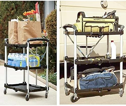 bimiti 3-Tier Utility Service Cart Folding Trolley Cart Heavy Duty Tool Storage Trolley with Lockable Universal Wheels and Handles for Garage Warehouse Workshop Kitchen Home Office Black