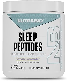 NutraBio Sleep Peptides Sleep Drink Mix Supplement with Magnesium Sleep Powder and Melatonin, Sleep Aid, Lemon Lavender, 30 Servings