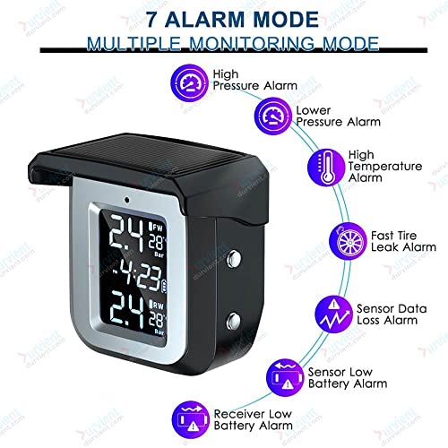 Image of com Solar Powered Motorcycle Tyre Pressure Monitoring System (TPMS) with 2 External Sensors