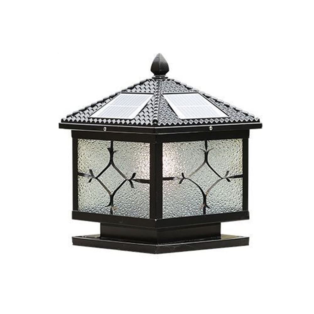 Farola Solar Vintage para Exteriores, lámpara de Columna Cuadrada para Valla Exterior, IP54, lámpara LED para Paisaje, para Patio, Porche y jardín, con Base de Montaje (Negro de 22 Pulgadas)