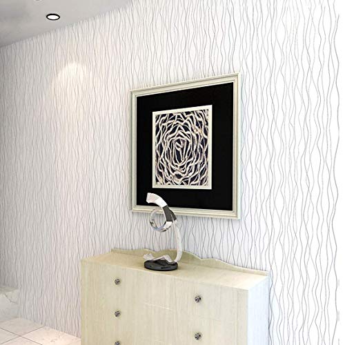 Image of 45 x 1200 CM Stripe Wallpaper Silver White | Self Adhesive PVC Peel & Stick Wallpaper Roll | Waterproof Decorative Wall Sticker for Living Room, Bedroom, Hall & Office