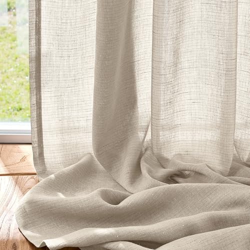 Image of jinchan Linen Curtains Light Filtering Back Tab 100x84 Inch 1 Panel