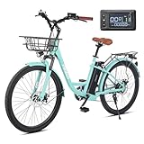 Viribus Electric Bike for Adults, Commuter Ebike with Basket, 500W City Electric Bikes for Women 7 Speed 25mph, Adult Electric Bicycle with 48V Battery, City E Bike for Adults Women Sky Blue