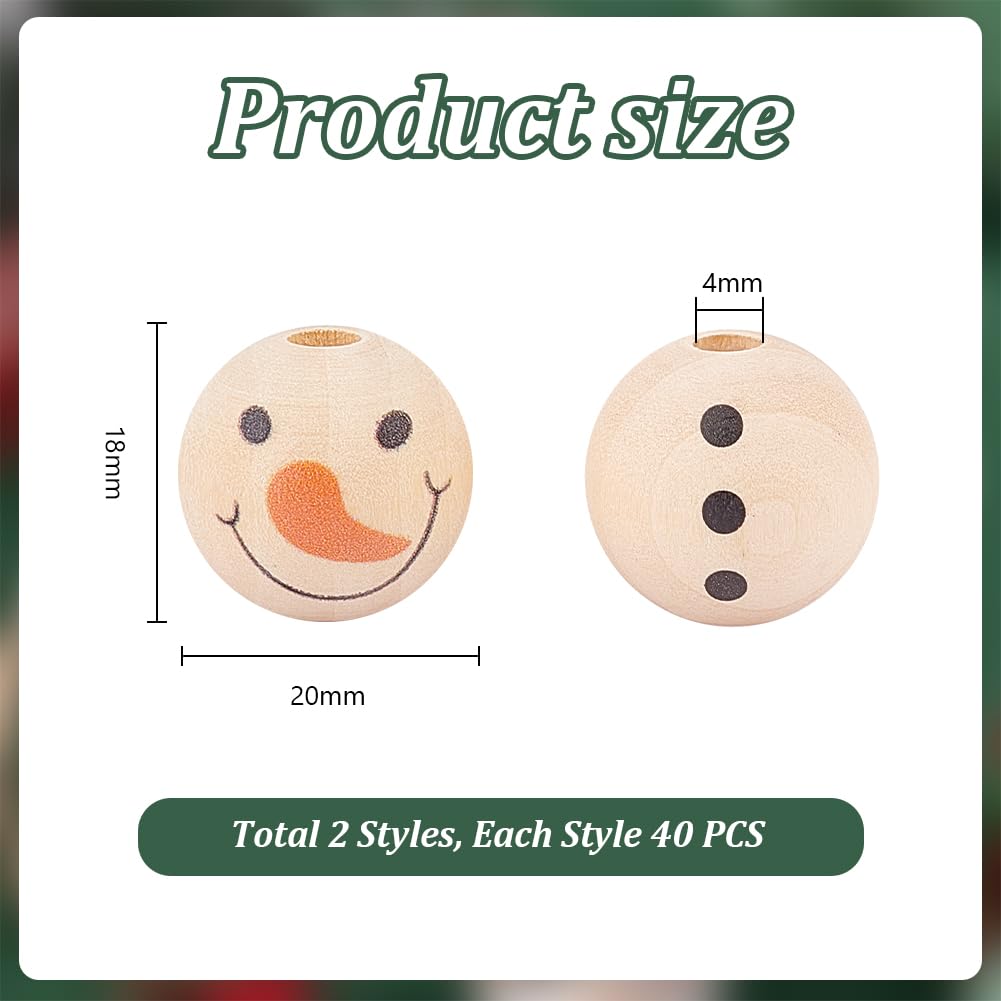 PH PandaHall 70 Perline Legno Pupazzo Di Neve 20mm Con Faccina | Perline Con Foro 4mm Per Ghirlande Natalizie E Macramè | DIY Fai Da Te Fata - 4