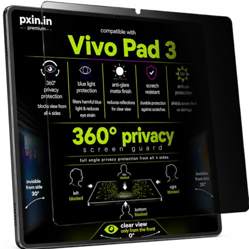 Image of Pxin 360 Pro Privacy Screen guard compatible with Vivo Pad 3 | Anti Glare | Anti UV | Anti Blue | Anti Reflection | Privacy Filter | Unbreakable Build
