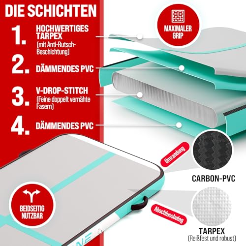 AERONE Airtrack Turnmatte Aufblasbar inkl. Pumpe & Tasche Größe wählen