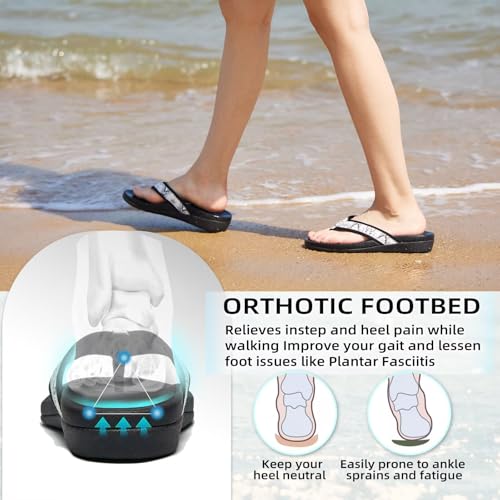 Image of Orkii Womens Plantar Fasciitis Feet Sandals, Best Orthotic Flip Flops With Arch Support, Comfortable Walking Sandals