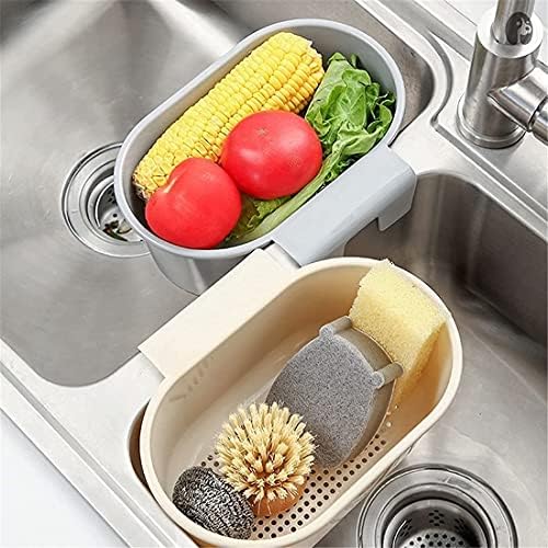 VORAE Sink Drain Basket, Multifunction Kitchen Food Catcher for Filter Waste and Wash Vegetables Fruits, Food Drainer Hanging Rack Shelf for Kitchen Sink (Grey)