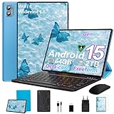 SUAAT 2026 Tablet Android 15 Octa Core Tablets 10 Zoll mit 64 GB ROM + 2 TB TF | 5G + 2,4G WiFi |GMS| Bluetooth 5.0 |8 MP + 5 MP | Typ C,Touchscreen-Tablet mit Hülle, Tastatur und Maus-Blau
