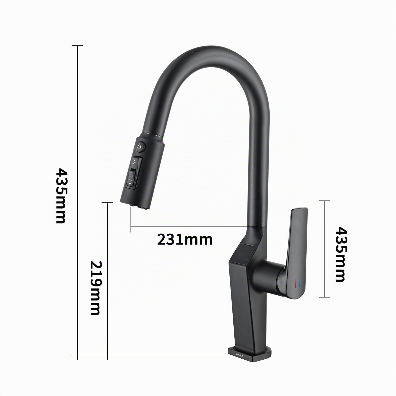 Grifo de Cocina 3 Vías Negro Extensible con Indicador Temperatura LED | Grifo Osmosis 3 vias LakeBayMZC, Grifo Monomando para Fregadero, Giratorio 360°, Acero Inoxidable 304 para Cocina, Baño Bar