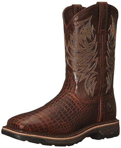 Ariat Men's Workhog Wide Square Toe Work Boot, Brown Crocodile Print/Dark Chocolate, 8 D US