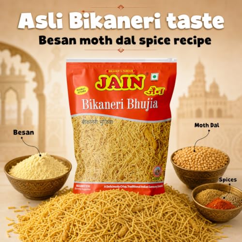 Image of JAIN Bikaneri Bhujia, Size - 1Kg, Asli Bikaneri, Handmade, No Palm Oil, Zipper Pack