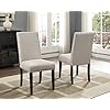 Roundhill furniture biony tan fabric dining chairs with nailhead trim set of 2 brown tan  urban country home decor