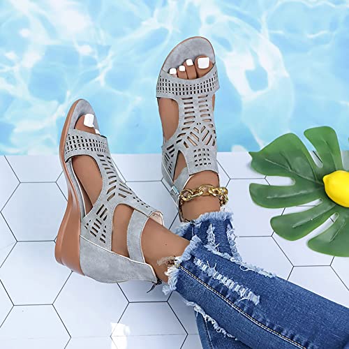 Womens Sandals Dressy Summer Flat, Women's Casual Bohemian Beach Shoes Fashion Crystal Open-Toe Low Heeled Sandals2