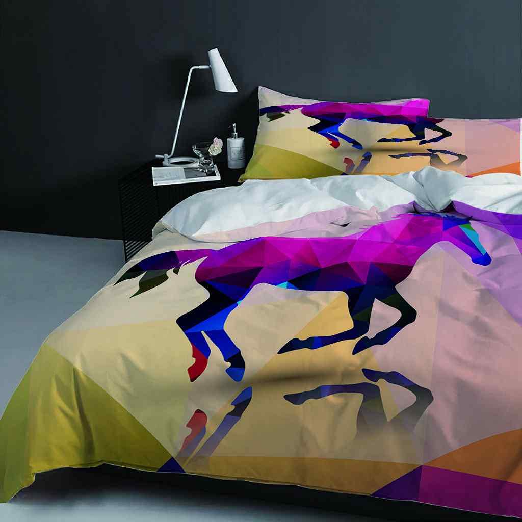 Poszewka na kołdrę Super King 260 x 220 cm nadruk 3D fioletowy zwierzę koń pościel zestaw ultramiękkiej mikrofibry pościel poszewka na kołdrę dla dorosłych podwójna poszwa na kołdrę z zamkiem błyskawicznym i 2 poszewki na poduszki