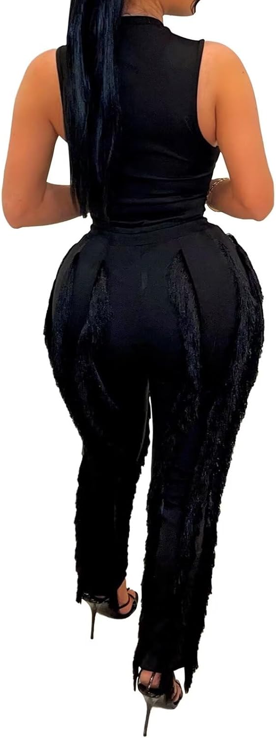 EDITCOZY Women Sexy Two Piece Outfits Fringe Pants Set Tassel Club 2 Piece Sets Going Out Birthday Party Night - Image 4