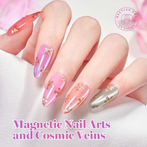 Image of Beetles Petal Charm Cat Eye Gel Nail Polish Set - 6 Colors 0.5Oz Full Size Spring Gel Polish Kit Glitter Pink Purple Blue Orange Red Green Magnetic Effect Soak Off UV Salon at Home Manicure Gift