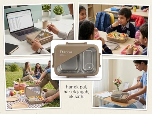 Image of Modern Stainless Steel Tiffin Box with Compartments | Leakproof Lunch Container | BPA-Free Bento Box for Office, School & Picnic Use (Premium Lunch Box)