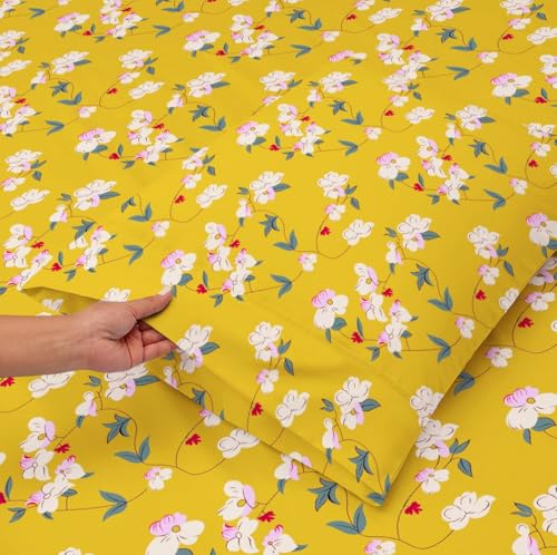 Image of VAS COLLECTIONS Premium 3D Printed 144 TC Microfiber Single Bedsheet with 1 Pillow Covers (220X152 cm) Yellow White & Green