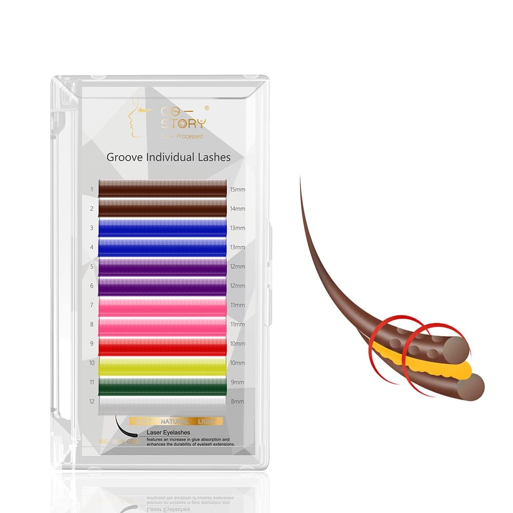 Costory Extensiones de Pestañas Coloreado Pelo a Pelo Pestañas Estriado Innovadoras Más Duradero Ligero Pestañas Postizas Individuales 8 Color Eyelash Extensions(Grosor 0.07 Curva C Longitud 10mm)