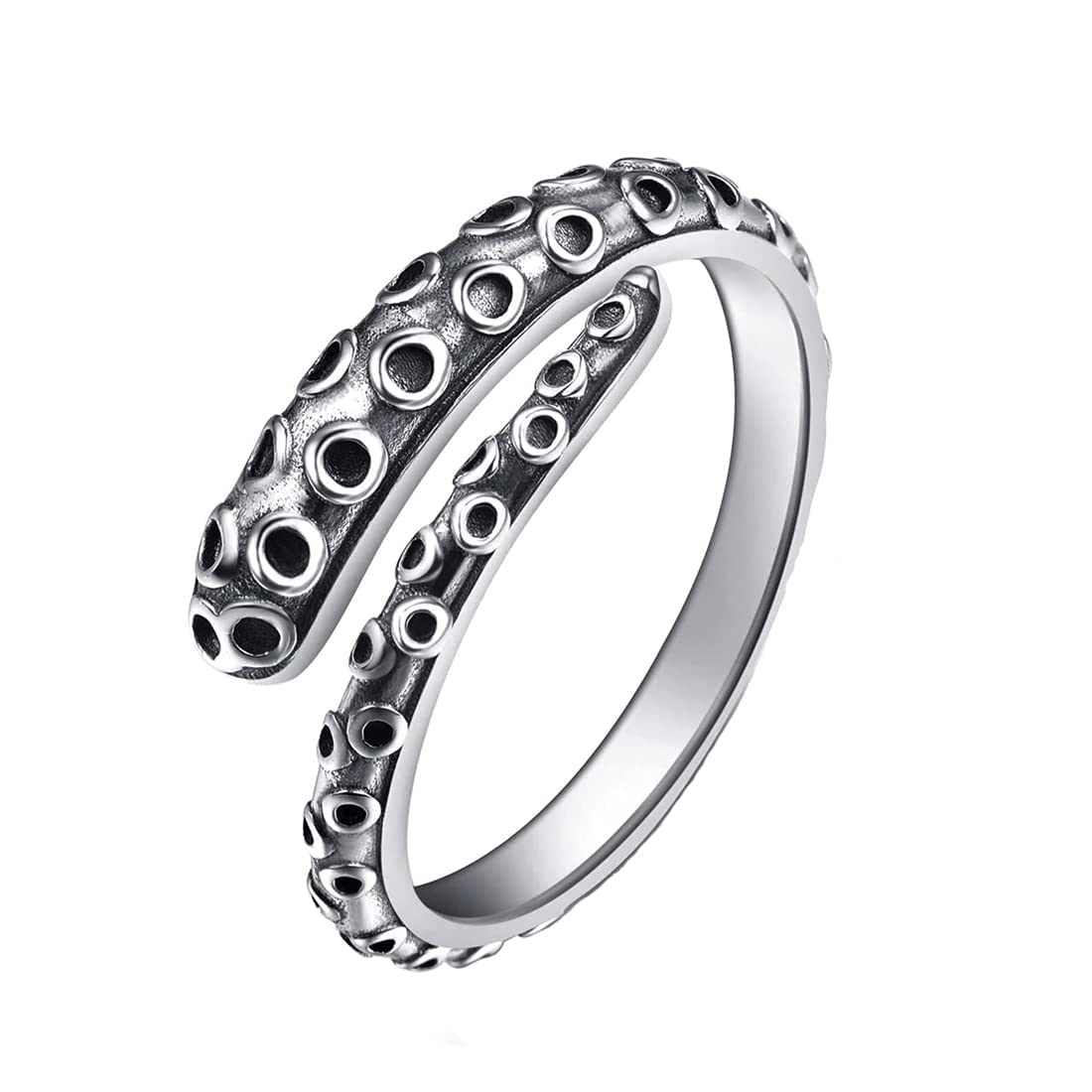 SA SILVERAGEStainless Steel Octopus Ring, Vintage Adjustable Mens Jewelry Punk Goth Cool Rings for Women Men Party Wedding Band Sea Monster