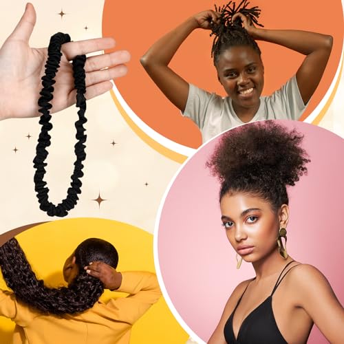Image of Yunlly 20 Pcs Extra Large Satin Scrunchies Extra Long Silk Hair Tie Elastic Non Slip Ponytail Holders Stylish Hair Accessories for Women Thick Curly, Natural and Dreadlock, Black