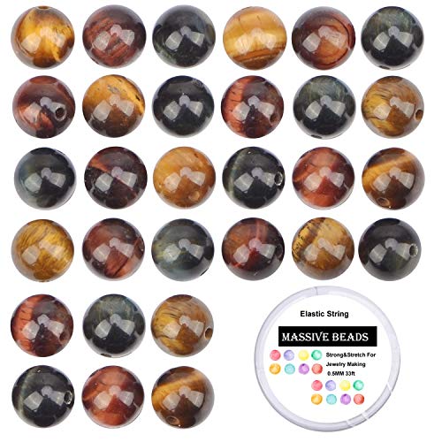 Image of 100PCS Three Colors Tiger Eye Gemstone Loose Beads Natural 8mm Round Multi Color Energy Stone Power Beads for Jewelry Making (Multi-Color Tiger Eye, 8MM)