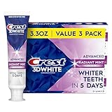 Crest 3D White Advanced Teeth Whitening Toothpaste, Crest 3D White Brilliance Toothpaste, Radiant Mint, 3.3 oz, Pack of 3