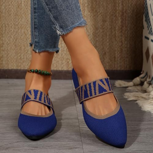 Womens Pointed Toe Flat Shoes Fashion Slip On Mesh Breathable Lightweight Casual Shoes Wide Toe Box Flats Women Knit Ballet Mary Jane Dress Dance Comfortable Walking Shoe with Strap3