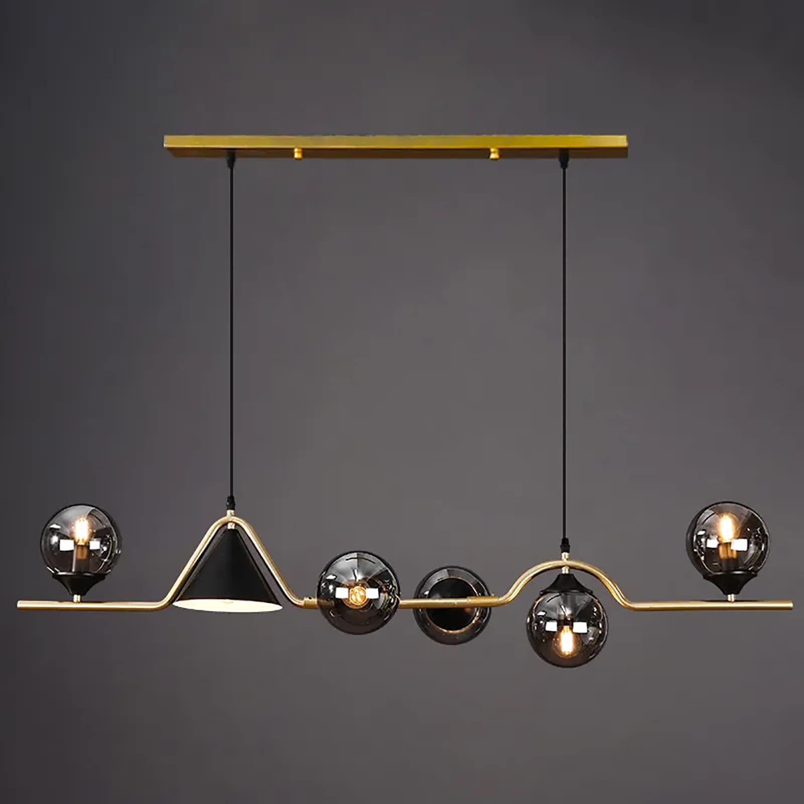 KXEcoLife Modern Glass Ball Pendant Light with 6 Lights for Kitchen Island Nordic Linear Mid Century Chandelier Globe Shade 47x10 inch