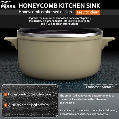 Image of Fossa 20x17x9 Inch 𝟓-𝐘𝐄𝐀𝐑 𝐖𝐀𝐑𝐑𝐀𝐍𝐓𝐘 Single Bowl Honeycomb Embossed Handmade Kitchen Sink Nano Coated Stainless Steel Deep Bowl Rust Resistant Modern Modular Sink Black (Matte Finish)