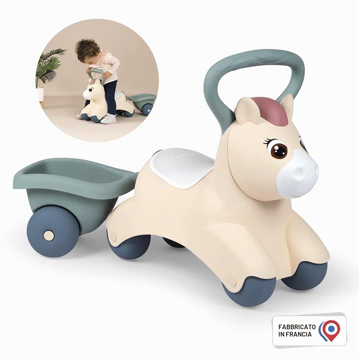 Little Smoby - Marsupio Baby Pony - Prima Età - Maniglie ergonomiche e rimorchio - Dai 12 mesi - Prodotto in Francia