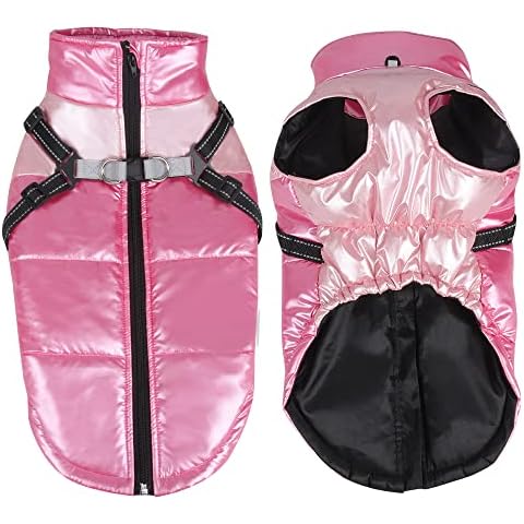 FEimaX Dog Coat Pet Warm Winter Jacket Waterproof Windproof Dog Clothes Outfit Warm Padded Puppy Vest with Reflective Adjustable Harness for Small Medium Dogs Cover