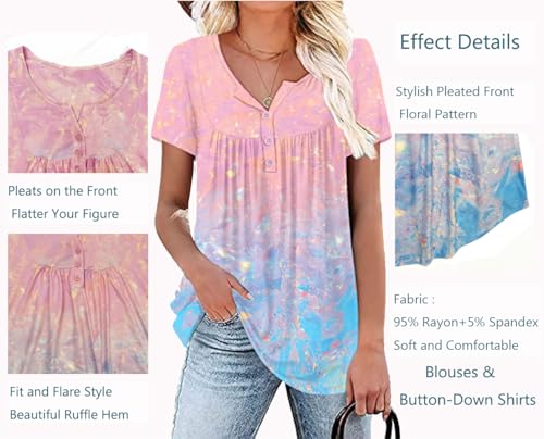 Women's Summer Short Sleeve Tunic Plus size ladies shirts Floral Blouse Loose Flowy Tops for Leggings M-4XL4