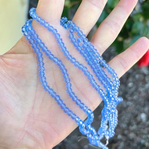 Image of 500pcs Czech Faceted Rondelle Crystal Glass Loose Beads 4mm Small Tiny Spacer Bulk Light Sapphire Blue for DIY Craft Jewelry Making CCR414