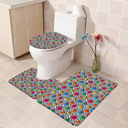 Badezimmer Set, rutschfeste Badematte und WC-Vorleger-Set, Geometrische, lebhaft gefärbte und 3D-gestylte Diamant… – Bild 5