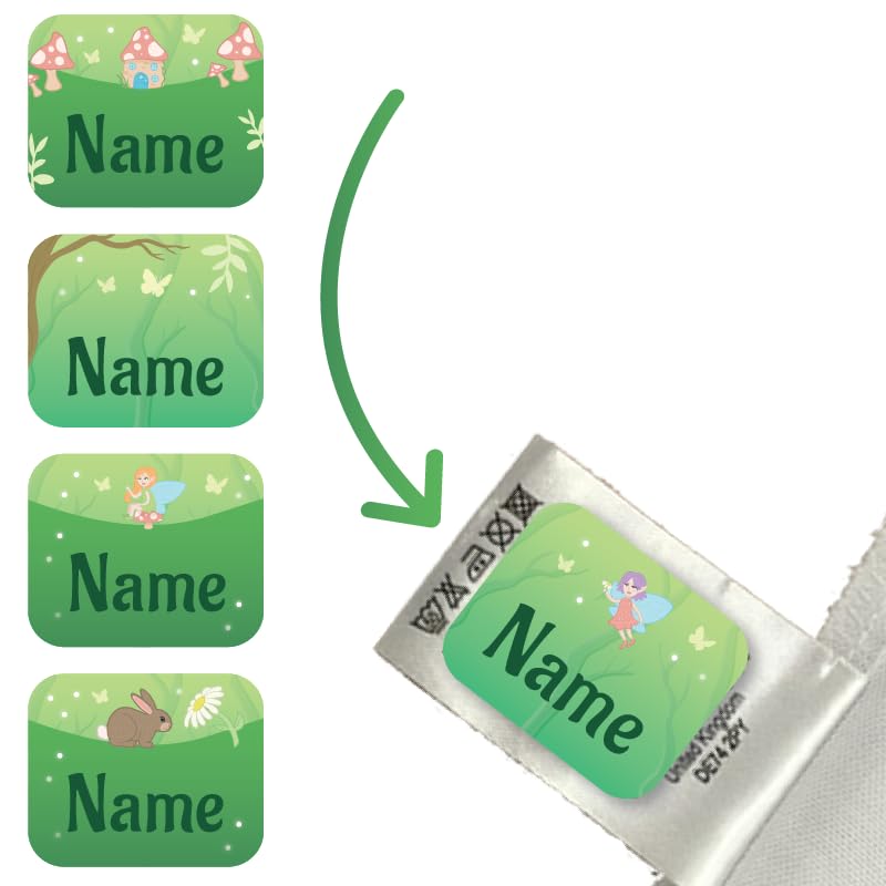 Enchanted Forest Personalised Name Labels for Clothes โ Stick On Care Label Stickers โ Waterproof