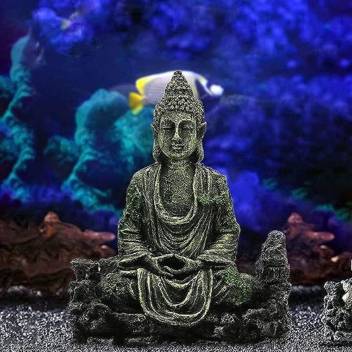 Image of Mistletoe Handcrafted Antique Meditation Buddha Statue for Aquarium | Pond Fountains and Fish Tank Decor | Eco-Friendly Resin | Antique Positive Buddha Ornament (14L x 10W x 7H CM)