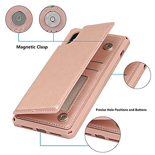 Icovercase Iphone Xs Max Phone Case With Card Holder For Women, Iphone Xs Max Case Wallet With Wrist Strap [Rfid Blocking] Embossed Leather Wallet Case For Iphone Xs Max 6.5" (Macaron Rose Gold) #TOP3