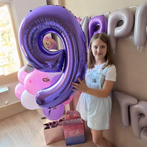 Image of 8th Birthday Number Balloons for Kids, Self Inflating 40 Inch Purple Foil 8 Balllon, Large Number 8 Balloons for Girls 8 Years Old Birthday Party Bridal Shower Anniversary Party Decorations Supplies
