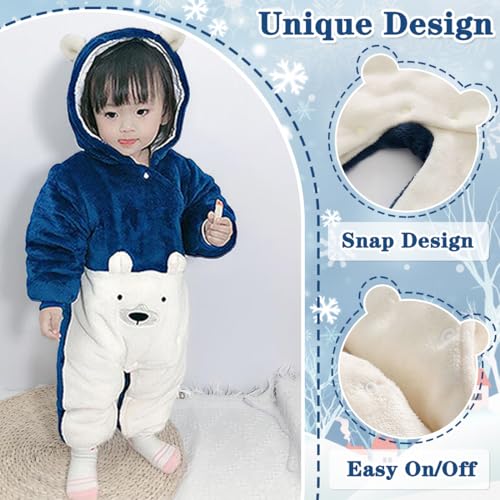 Image of Fairy Baby Newborn Baby Snowsuit Bear Suit Romper Winter Warm Coat Infant Fleece Footie Jumpsuit for Girls Boys 0-18M