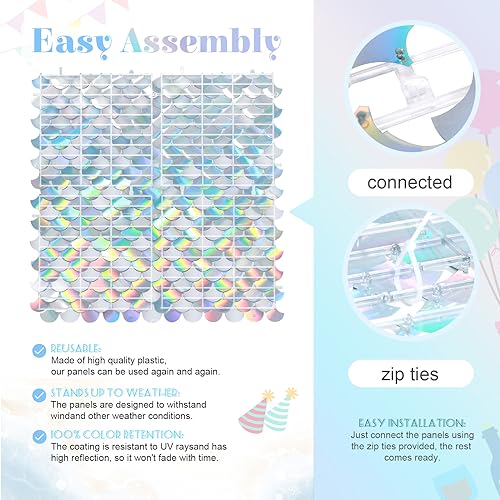 Image of Rainbow Silver Sequin Wall Panel for Birthday Wedding Engagement Mermaid Wall Disco Decoration (12 Panels)