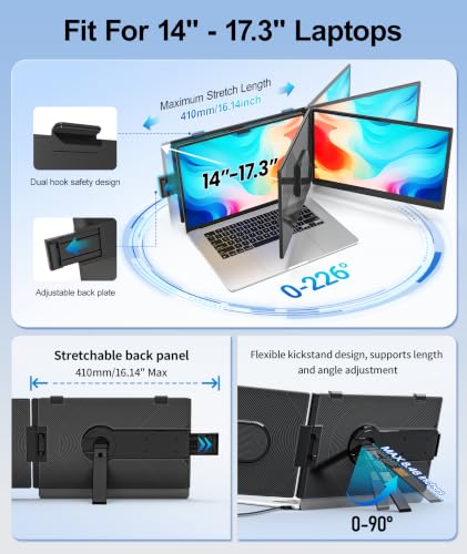 Image of Cevaton 14.2 inch Laptop Screen Extender, 1.87 lbs Ultra-Thin Portable Monitor for Laptop, 1080P FHD Lightweight Travel Monitor for 14 inch-17.3 inch Laptops, Plug & Play, Compatible with Mac /Chrome /Wins /Android