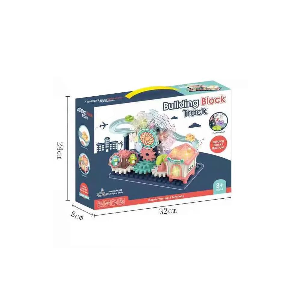 KRIREEN Building Block Track Set for Kids Electric Track car Slot Toy for Children, with Lights and Music, Ferris Wheel, for Kids, Mix-Colours, Pack of 1 3