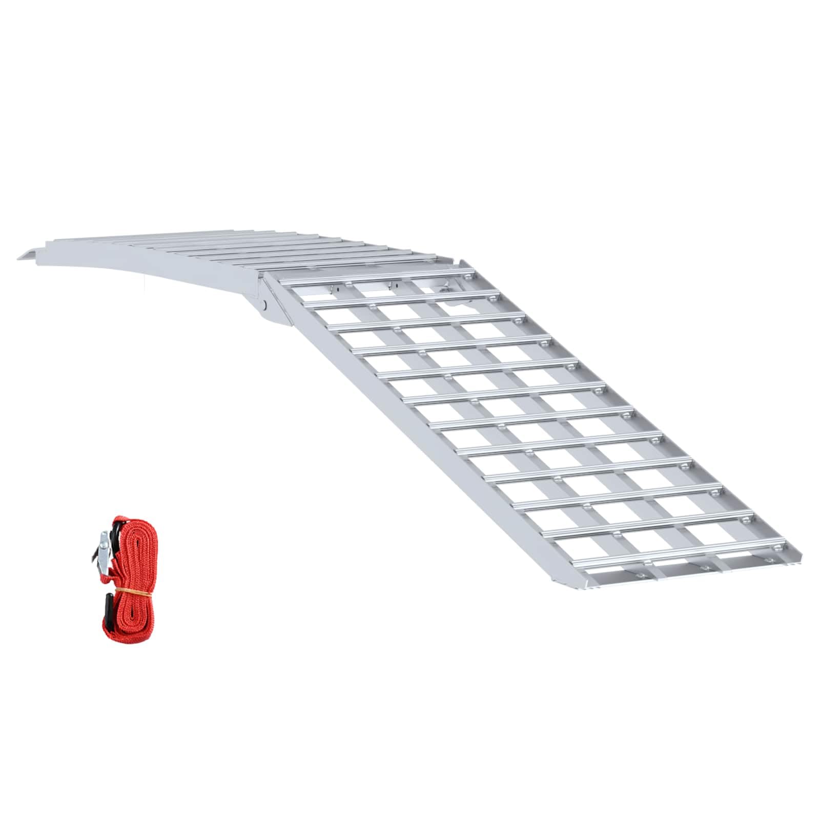 Faltbare Motorradrampe 230 cm, Auffahrrampe aus Aluminium, 680 kg Tragkraft, Verladerampe für Motorrad, Quad, Rasentraktor, Silber