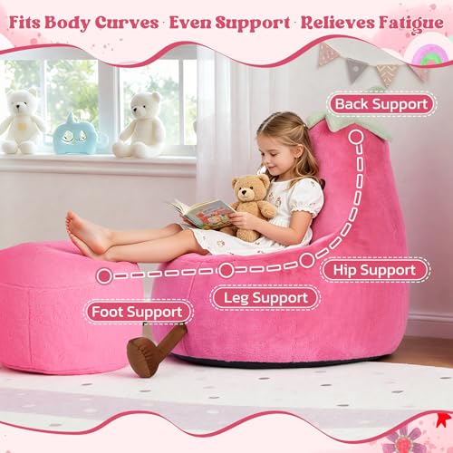 Image of 2FT Memory Foam Bean Bag Chair - Ultra Soft Faux Rabbit Fur Round Sofa with Handle & Machine Washable Cover, Comfy Lazy Chair for Kids Teens, Perfect for Reading Gaming in Living Room Bedroom,Magenta